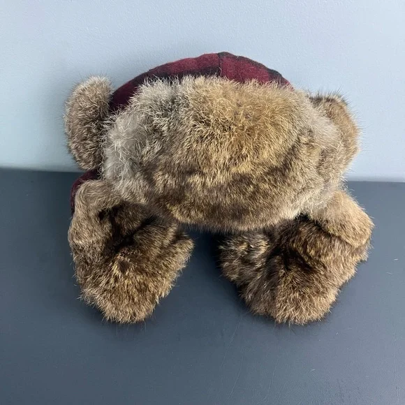 Mad bomber maroon plaid bomber hat with rabbit fur - Picture 2 of 8